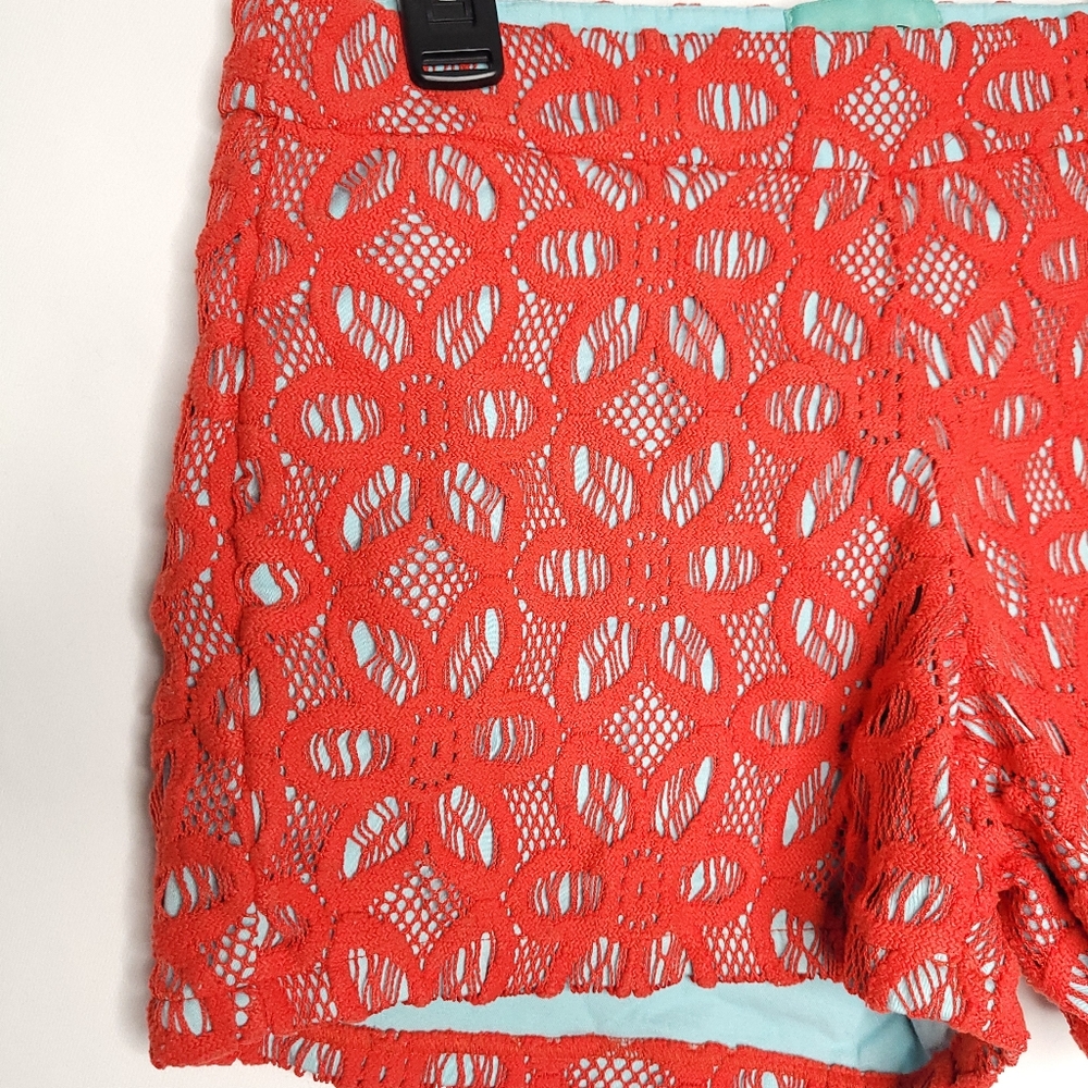 JUDITH MARCH Women's Shorts With Red Floral Lace Overlay SMALL - Picture 4 of 10